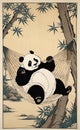 AI generated ukyio-e illustration of a panda relaxing on a hammock with bamboo plants