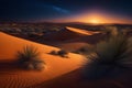 AI-generated ultra HD image showcases a desert at night, with vivid and realistic colors that bring the landscape to life. Royalty Free Stock Photo