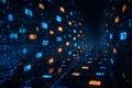 AI generated ultra realistic glowing digital data network with floating numbers and light streams representing intelligent Royalty Free Stock Photo