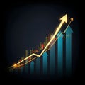 AI-Generated Upward Trending Stock Market Graph with Rising Arrows and Financial Indicators