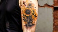 AI Generated Resilient Sunflowers A Symbolic Tattoo of Urban Decay and Revival