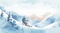 Ai generated. Vector illustration. Advertisement for ski vacations. skier is skiing from a steep slope. Royalty Free Stock Photo