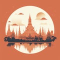 AI generated, vector illustration, flat style, view of Bangkok, the capital city of Thailand. Flat design with simple colors.