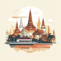 AI generated, vector illustration, flat style, view of Bangkok, the capital city of Thailand. Flat design with simple colors.