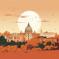 AI generated, vector illustration, flat style, view Rome, the capital city of Italy. Flat design with simple colors.