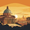 AI generated, vector illustration, flat style, view Rome, the capital city of Italy. Flat design with simple colors.