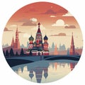 AI generated, vector illustration, flat style, view on the St. Basilâs Cathedral in Moscow, the capital of Russia. Flat design