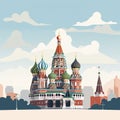 AI generated, vector illustration, flat style, view on the St. Basilâs Cathedral in Moscow, the capital of Russia. Flat design