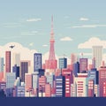 AI generated, vector illustration, flat style, view of Tokyo, the capital city of Japan. Flat design with simple colors. Royalty Free Stock Photo