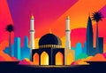 a vector illustration of a mosque with a colorful background Royalty Free Stock Photo