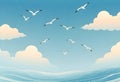 a vector illustration of seagulls flying over the ocean Royalty Free Stock Photo