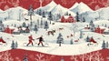 Ai generated. Vector illustration. Seamless pattern for Christmas vacations in the Mountains. Royalty Free Stock Photo