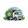 AI generated, vector illustration, Waste management company logo. Green truck for collecting waste. Recycling theme Royalty Free Stock Photo