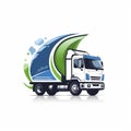 AI generated, vector illustration, Waste management company logo. Green truck for collecting waste. Recycling theme. Royalty Free Stock Photo