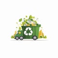 AI generated, vector illustration, Waste management company logo. Green truck for collecting waste. Recycling theme. Royalty Free Stock Photo