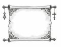 vector of an old scroll with orrnate design on the frame and religious symbols on white background Royalty Free Stock Photo