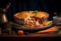 AI generated vegetable pot pie served on a plate Royalty Free Stock Photo