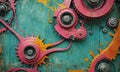 A wall with gears and mechanisms on it. Royalty Free Stock Photo