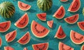 A picture of watermelon slices on a blue background. Royalty Free Stock Photo