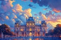 Sunny Louvre Museum Vector Scene, AI Generated