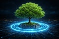 AI generated vibrant green tree integrated with digital circuit platform representing sustainability green technology smart Royalty Free Stock Photo