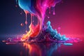 AI generated vibrant neon liquid splash flow in motion with hot and cool colors blending on glossy surface dynamic abstract energy Royalty Free Stock Photo