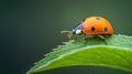 AI-generated Orange Ladybug on Green Leaf Macro Shot Royalty Free Stock Photo