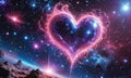 A pink and blue heart glowing in the dark space. Royalty Free Stock Photo