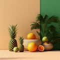 AI-generative: Tropical Fruits Wall Art. Pineapple, Tangerine, and Apples