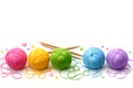 Colorful Yarn Balls With Knitting Needles On White Background Craft Concept Royalty Free Stock Photo
