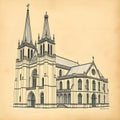 AI-Generated Vintage Gothic Cathedral Architecture Drawing with Medieval Engraving Royalty Free Stock Photo