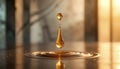 Golden Liquid Drop Suspended in Air Creating Soft Concentric Ripple Waves Below Royalty Free Stock Photo