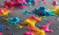 colorful paint splashs on gray surface Royalty Free Stock Photo