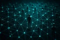 AI generated visualization of human figures linked by glowing data lines and nodes symbolizing global communication connectivity Royalty Free Stock Photo