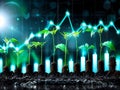 AI-Generated Image of Plants Growing with Rising Stock Graph Royalty Free Stock Photo