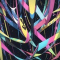 AI generated vividly colorful ribbons randomly arranged on a black background Royalty Free Stock Photo