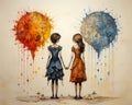 AI generated a watercolor artwork symbolizing the friendship between two women. Friendship day.