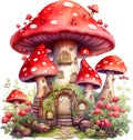 Watercolor Enchanted Mushroom Fairies Clipart House Fantasy Fairyland Cute Forest Fairy Floral Little Fairies