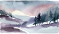 Abstract watercolor winter landscape