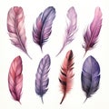 Ai generated watercolor multicolored rich bright feathers, dream catcher, isolated feather for different designs.