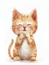 Ai Generated Watercolor Painting Of Cute Orange Cat Showing Thumbs Up in Pastel Colors Isolated On White Background Royalty Free Stock Photo