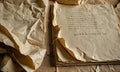 A book with a torn page is shown in the image.