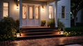 AI Generated Welcoming Home Exterior Warmth and Charm with Soft Lighting and Entryway