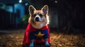 AI generated Welsh Corgi Pembroke in Superhero Costume