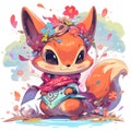 whimsical depiction of a charming squirrel character japanese cute manga style by AI generated