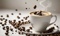 A cup of coffee with coffee beans on the saucer. Royalty Free Stock Photo