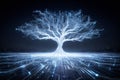 AI generated white glowing circuit tree symbolizing data knowledge artificial intelligence and digital networks on dark background Royalty Free Stock Photo
