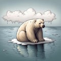 AI generated white polar bear perched on a floating block of ice,