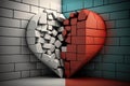 ai generated white and red brick heart, generative ai love background Royalty Free Stock Photo
