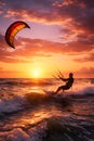 Kitesurfing At Sunset With Vibrant Sky And Ocean Motion Energy Royalty Free Stock Photo
